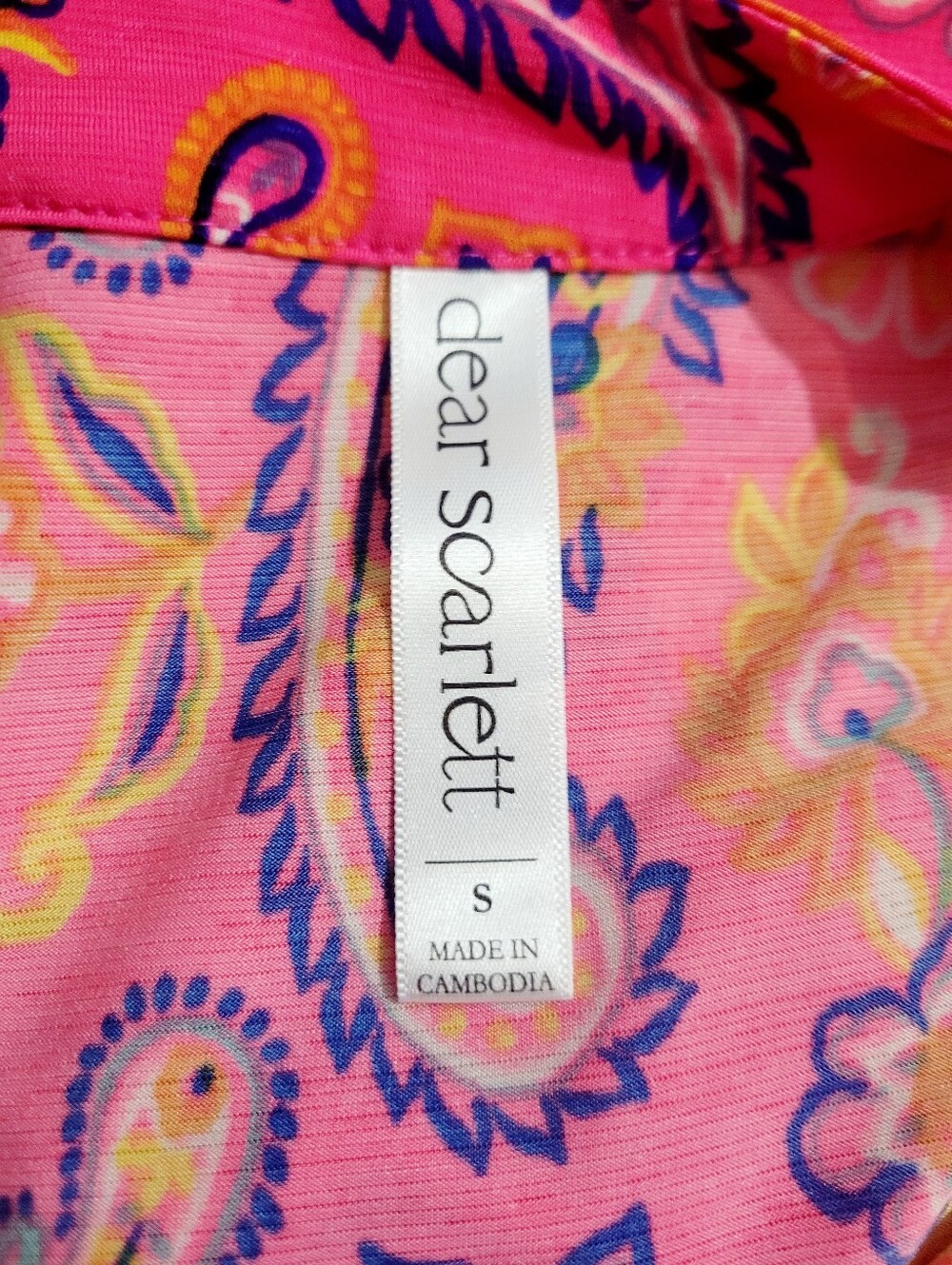 Dear Scarlett Pink Paisley Liquid Knit Tunic Top Small Roll Tab Sleeve Travel - Picture 6 of 11